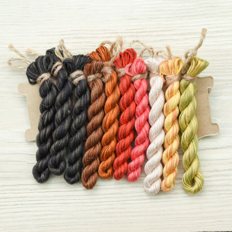 НМул-ОКоты-2283 Набор ниток OwlForest для схемы «Осенние коты» (ПНК) 28 каунт в 3 нити