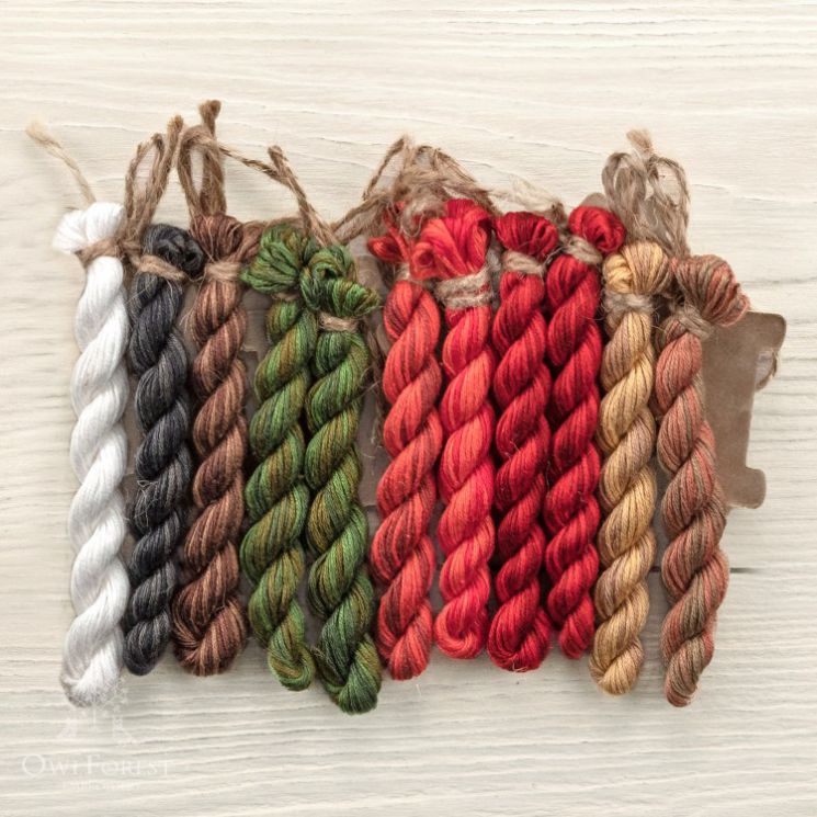 Набор ниток OwlForest для схемы «Красные кардиналы» (ПНК) 28 каунт в 2 или 3 нити
