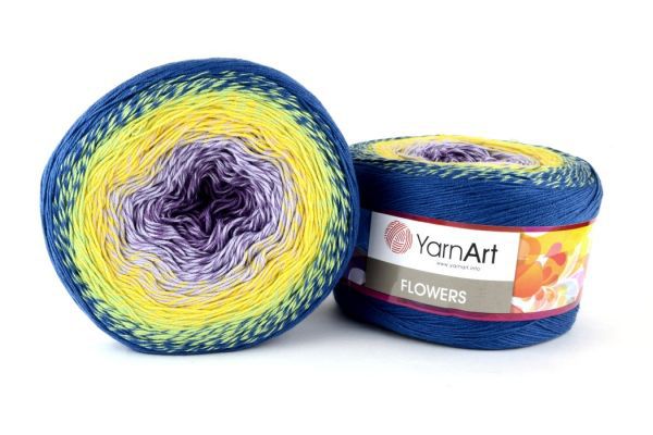 Пряжа Flowers 257 Синий/салатовый/желтый/сиреневый