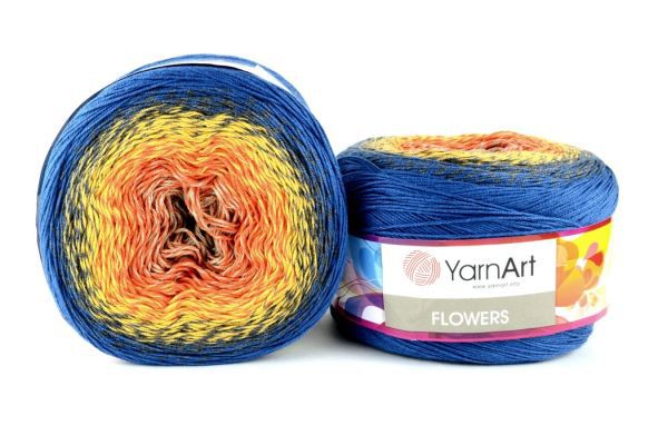 Пряжа Flowers 258 Синий/желтый/оранжевый