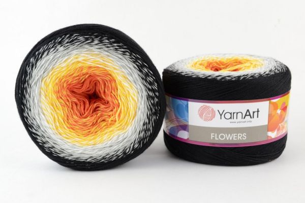 Пряжа Flowers 259 Черный/серый/желтый/оранжевый