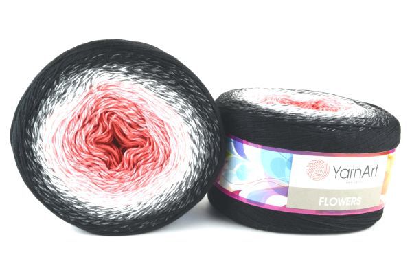 Пряжа Flowers 260 Черный/белый/розовый/красный