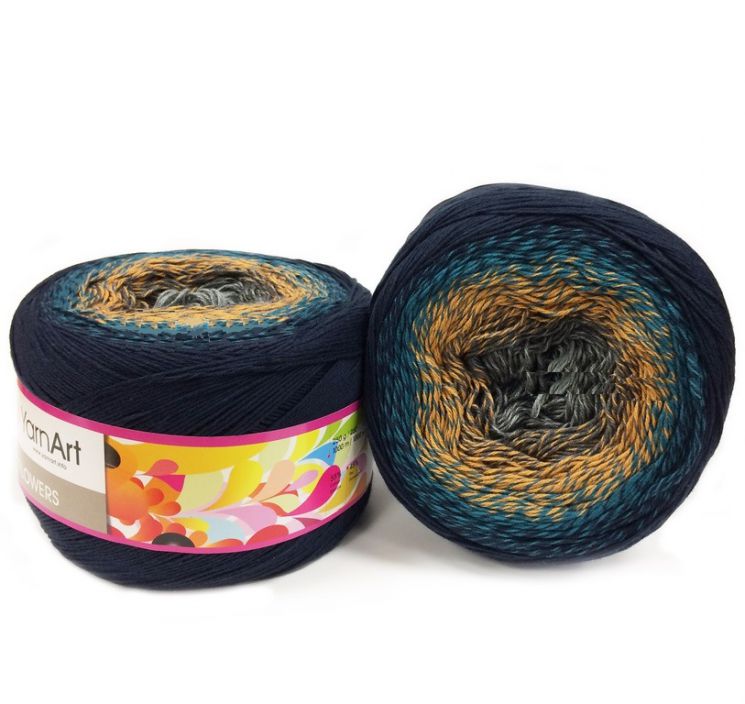 Пряжа Flowers 263 Темный джинс/абрикос/серый