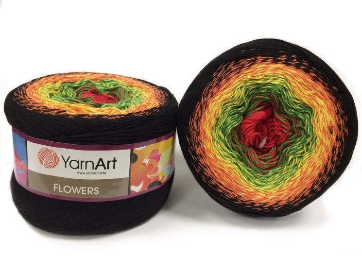 Пряжа Flowers 267 Черный/оранжевый/зеленый