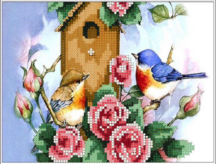 БСА4-035 Алмазная мозаика ТМ Наследие "Птички у скворечника"