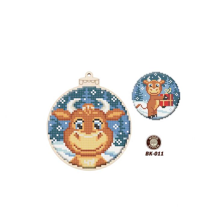 Набор для вышивания WoodStitch "Новогодний шар. Бычок", 10*10, BK-011