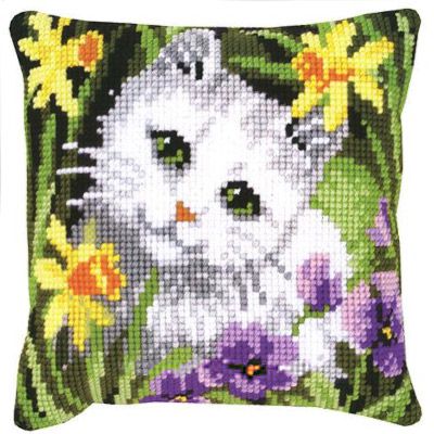 Набор для вышивания крестом Vervaco "Белый кот в нарциссах"
