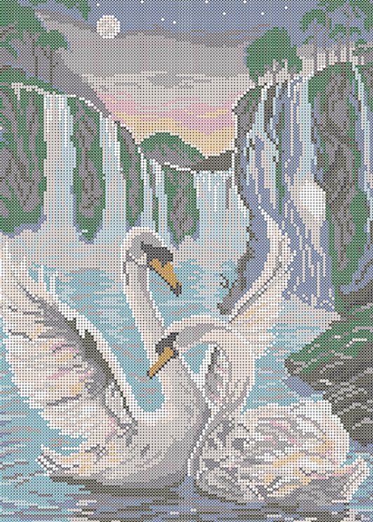 НКБ-025 Набор для вышивания бисером ТМ Наследие "Лебеди у водопада"
