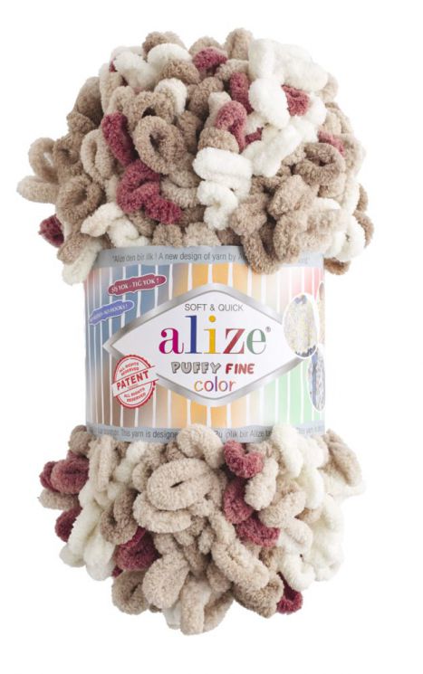 6040 Пряжа Alize PUFFY FINE COLOR - беж/белый/вишня