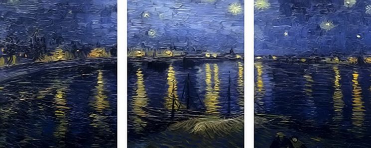 KX-0022 Картина по номерам Paintboy "Звездное небо. Ван Гог" триптих  40х150