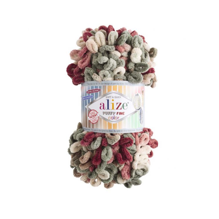 6039 Пряжа PUFFY FINE COLOR - вишня/хаки