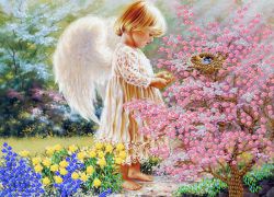 НЛ3-051 Набор для вышивания лентами ТМ Наследие "Ангел у гнёздышка"