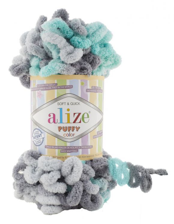 6076 Пряжа PUFFY COLOR - серый/мята