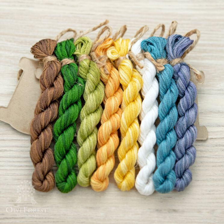 НМул-Гуси-3322 Набор ниток OwlForest для схемы «Гуси и подсолнухи» (DMC) 28, 32, 36 каунт в 2 нити, 40 каунт в 1 нить