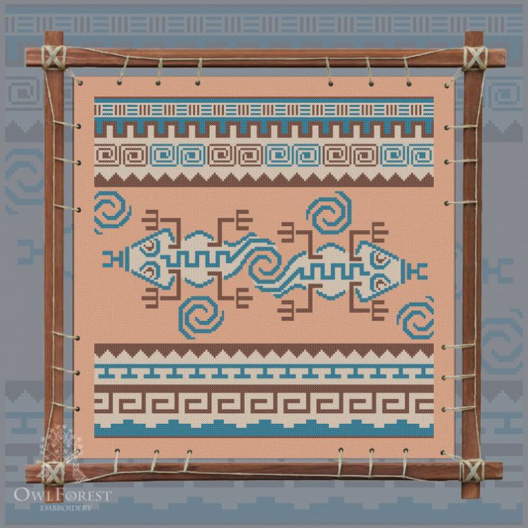 Печатная схема для вышивания Owlforest «Индейские мотивы. Гекконы» 3 цвета 0172-ИМГ3-С